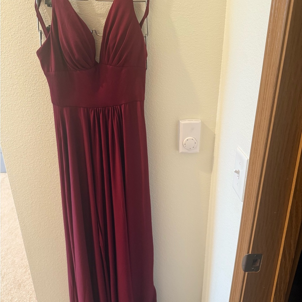 Red Sleeveless Plunge Neck Maxi Gown for Weddings